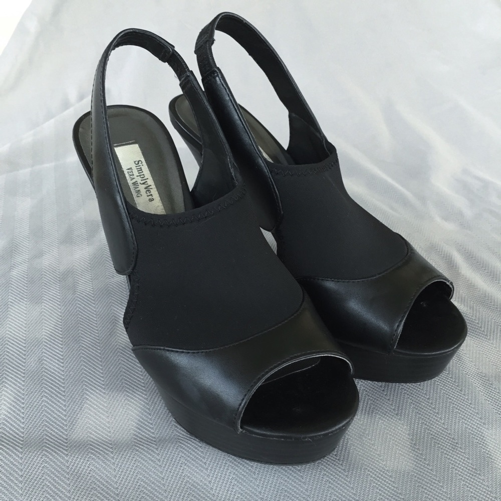 Simply Vera Vera Wang Black Peep-Toe Platform Slingback Heels